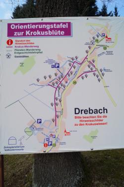 Hinweisschild zu den Krokuswiesen in Drebach