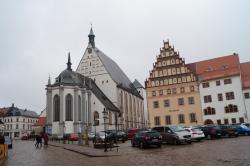 historischer Unterer Markt mit Blick zum Freiberger Dom